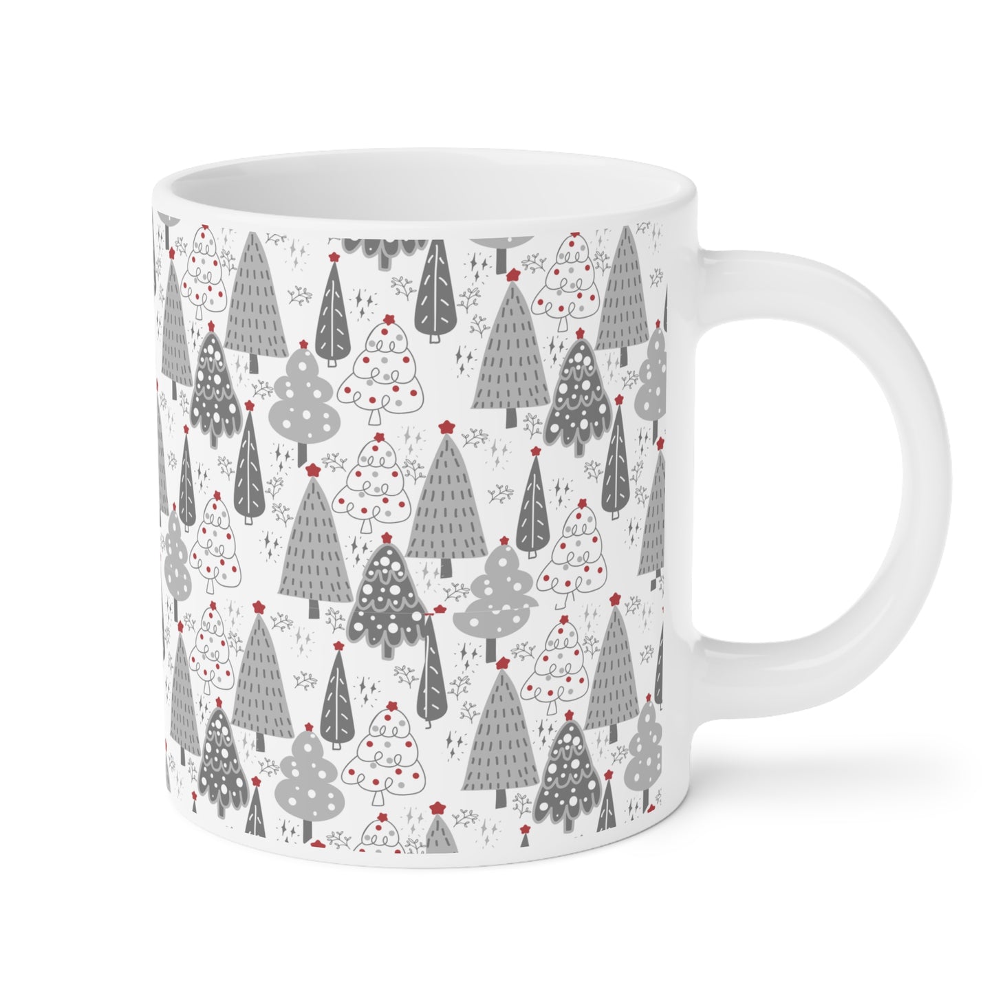 Christmas Tree Pattern Mug — Festive Grey Holiday Ceramic Coffee Cup