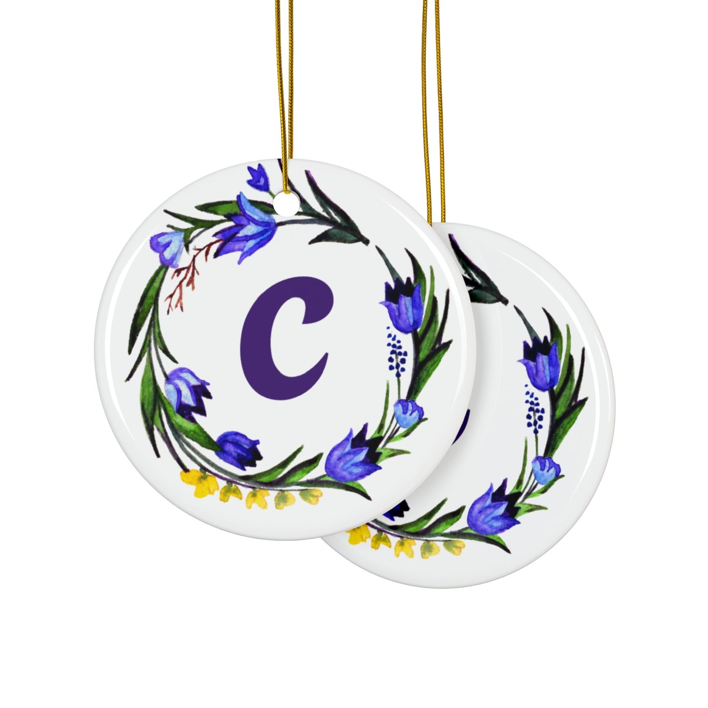 ‘C’ Initials Ceramic Ornaments, 2-Side Print, (1pc, 3pcs, 5pcs, 10pcs)