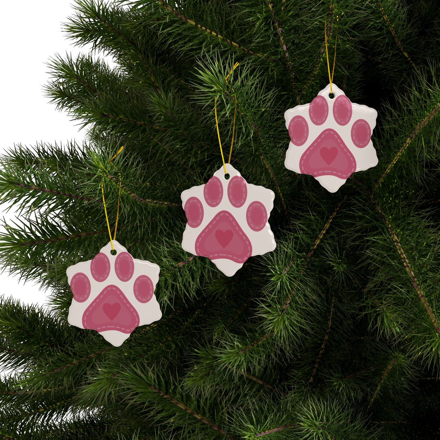 Pink Paw Print Ceramic Ornament