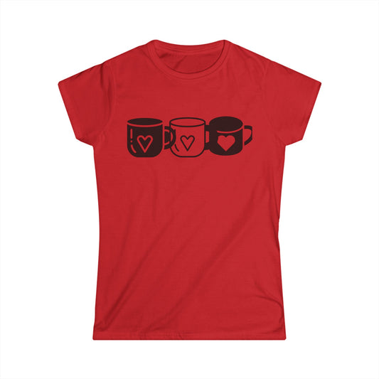 Women's Love Cups Tee, Cute Gift for Coffee Lovers, Casual Graphic Shirt, Ideal for Birthdays, Valentine's Day, Everyday Wear
