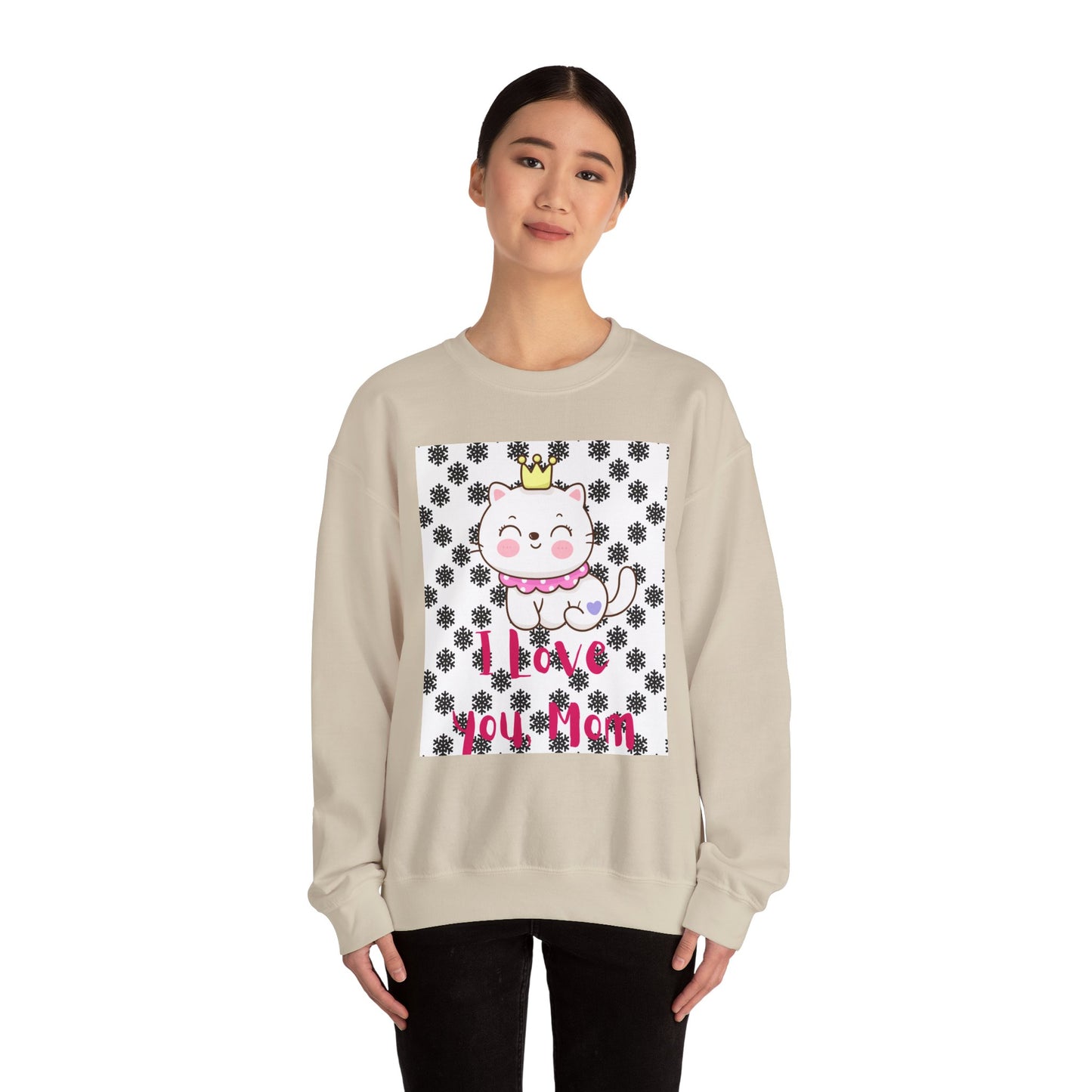I Love You Mom Crewneck Sweatshirt - Cute Cat Design for Mother's Day