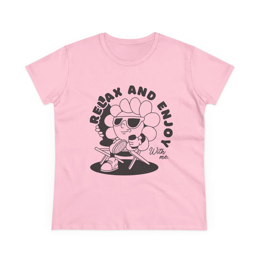 Women's Relax and Enjoy Tee, Cute Graphic T-Shirt, Summer Vibes Top, Gifts for Friends, Casual Everyday Wear, Fun Relaxation Shirt