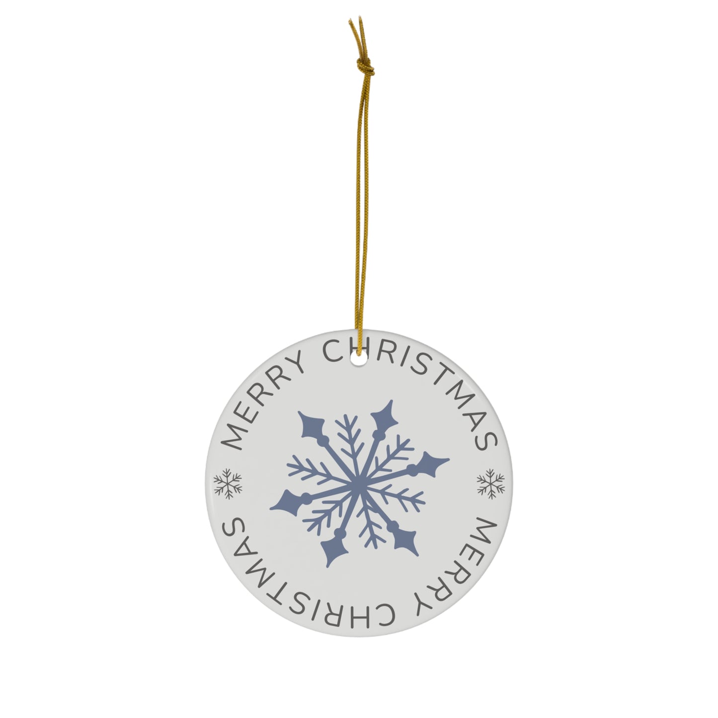 Ceramic Christmas Ornament — Blue Snowflake "Merry Christmas" Round Tree Decoration