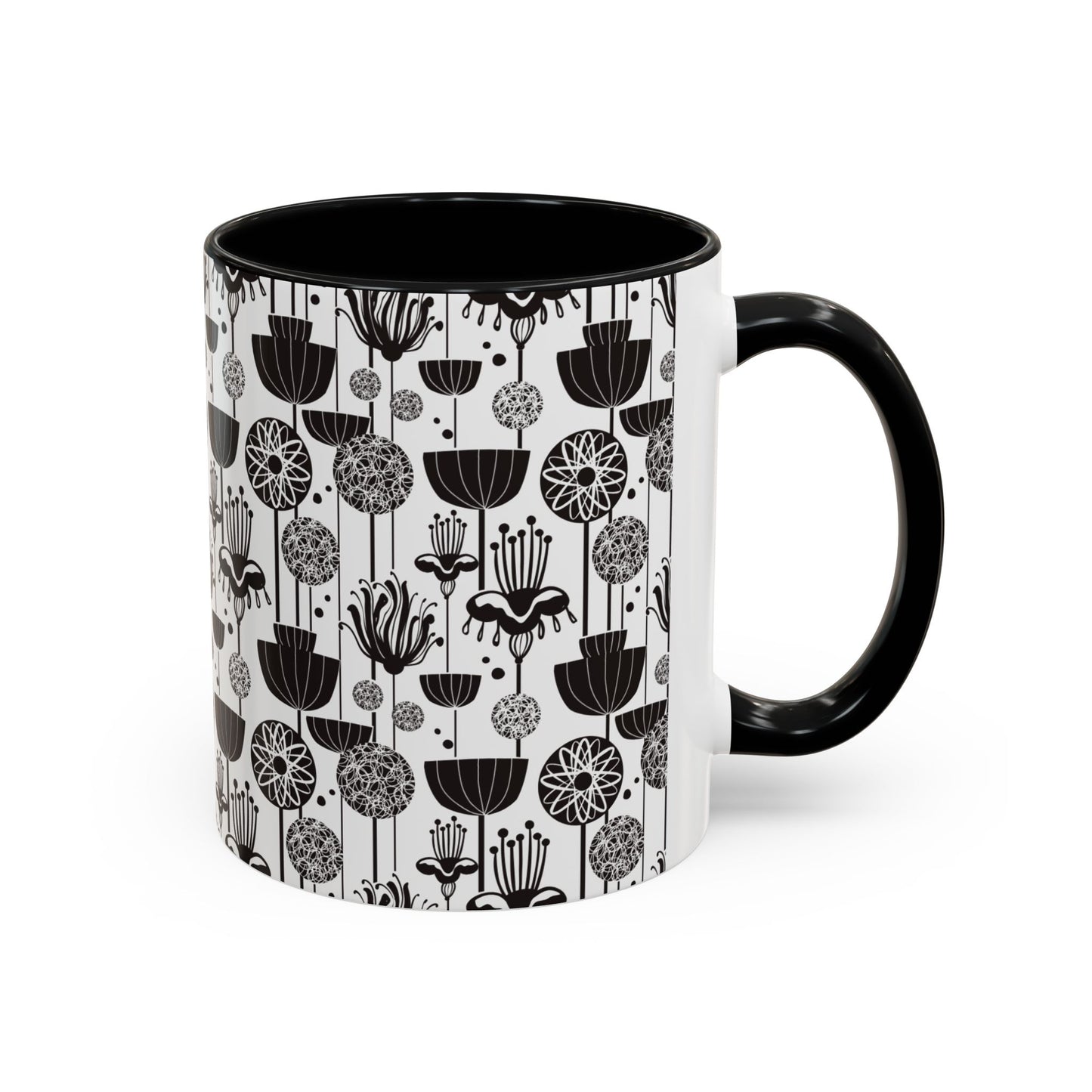 ‘Black & White Flowers’ Accent Coffee Mug (11, 15oz)