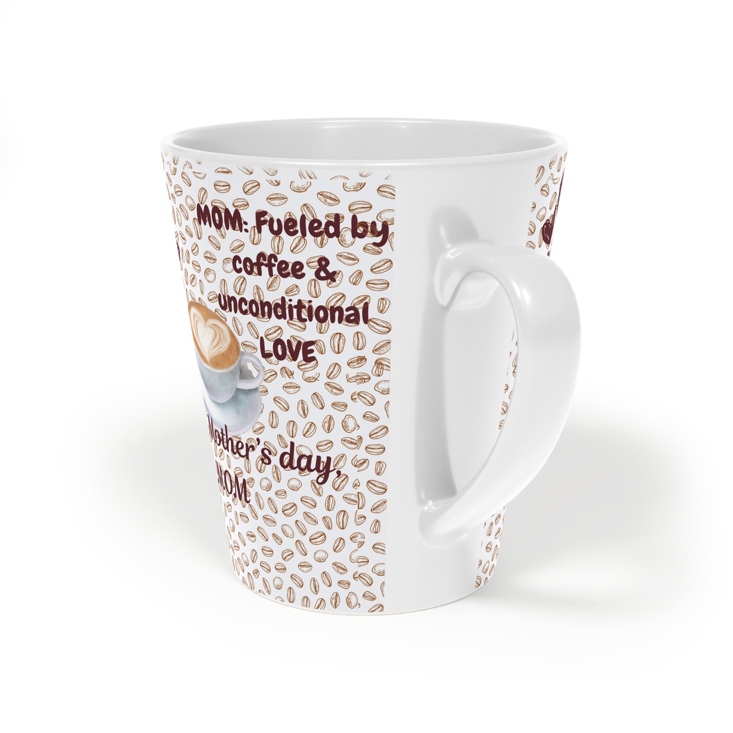Mom's Happy Latte Mug - 12oz Coffee Cup with Heart Design