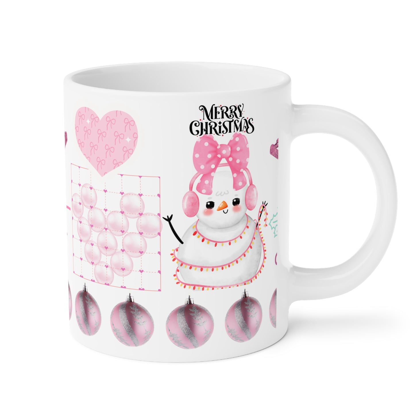 Holly Jolly Pink Christmas Mug — Cute Snowman Holiday Ceramic Coffee Cup