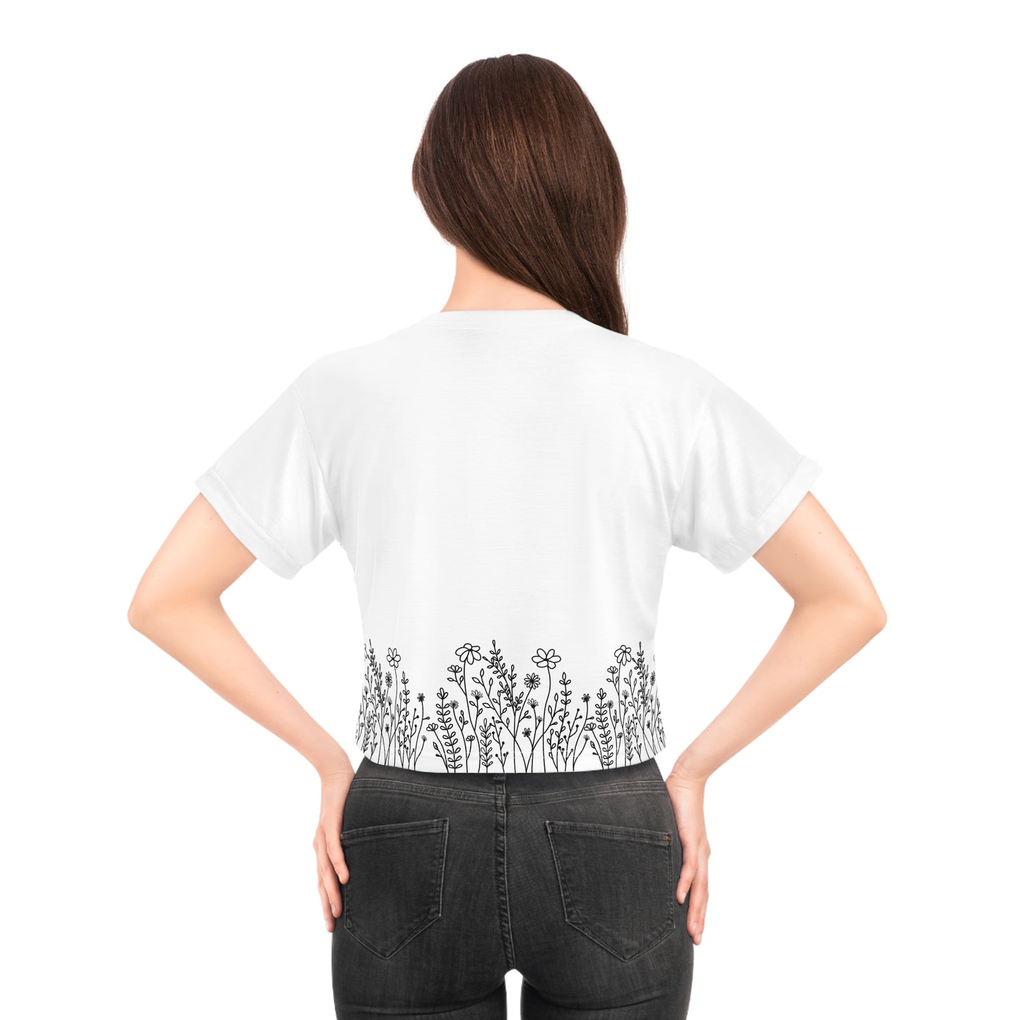 ‘B&W Wildflowers’ Crop Tee (AOP) 100% Poly