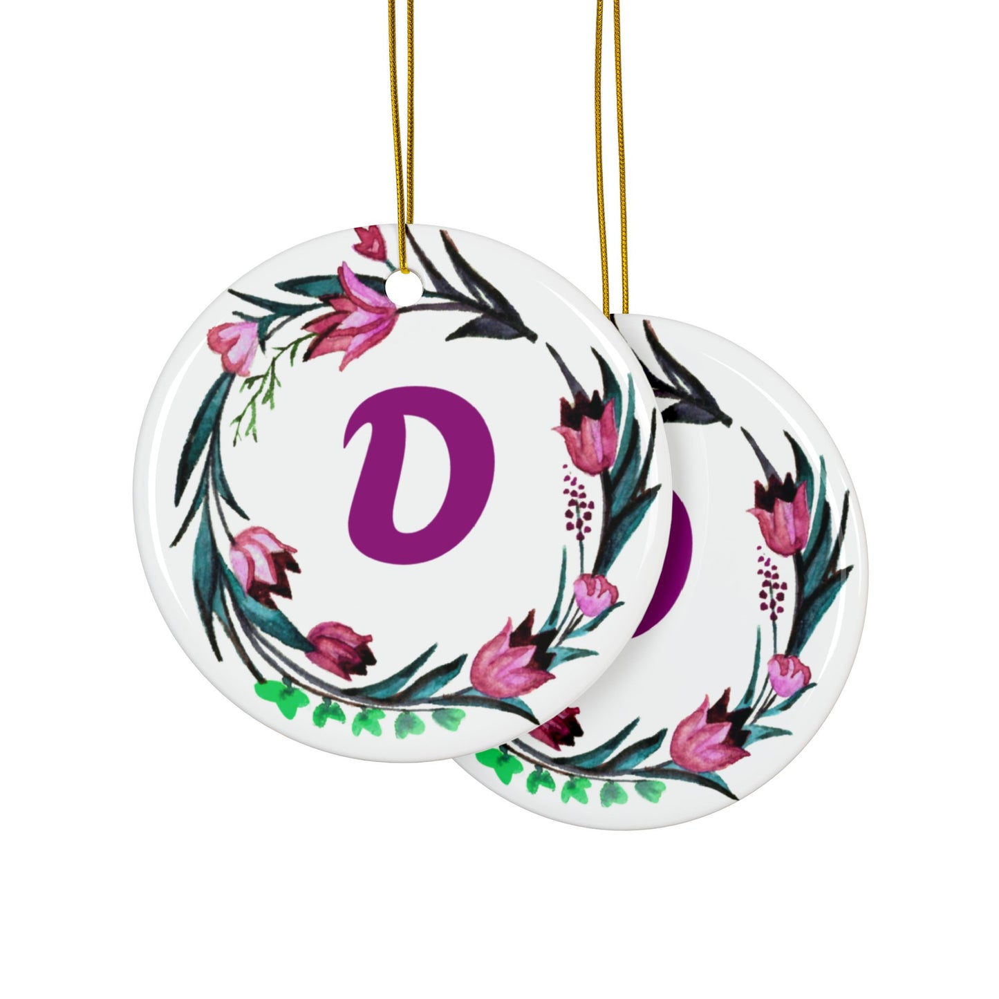 ‘D’ Initials Ceramic Ornaments, 2-Side Print, (1pc, 3pcs, 5pcs, 10pcs)