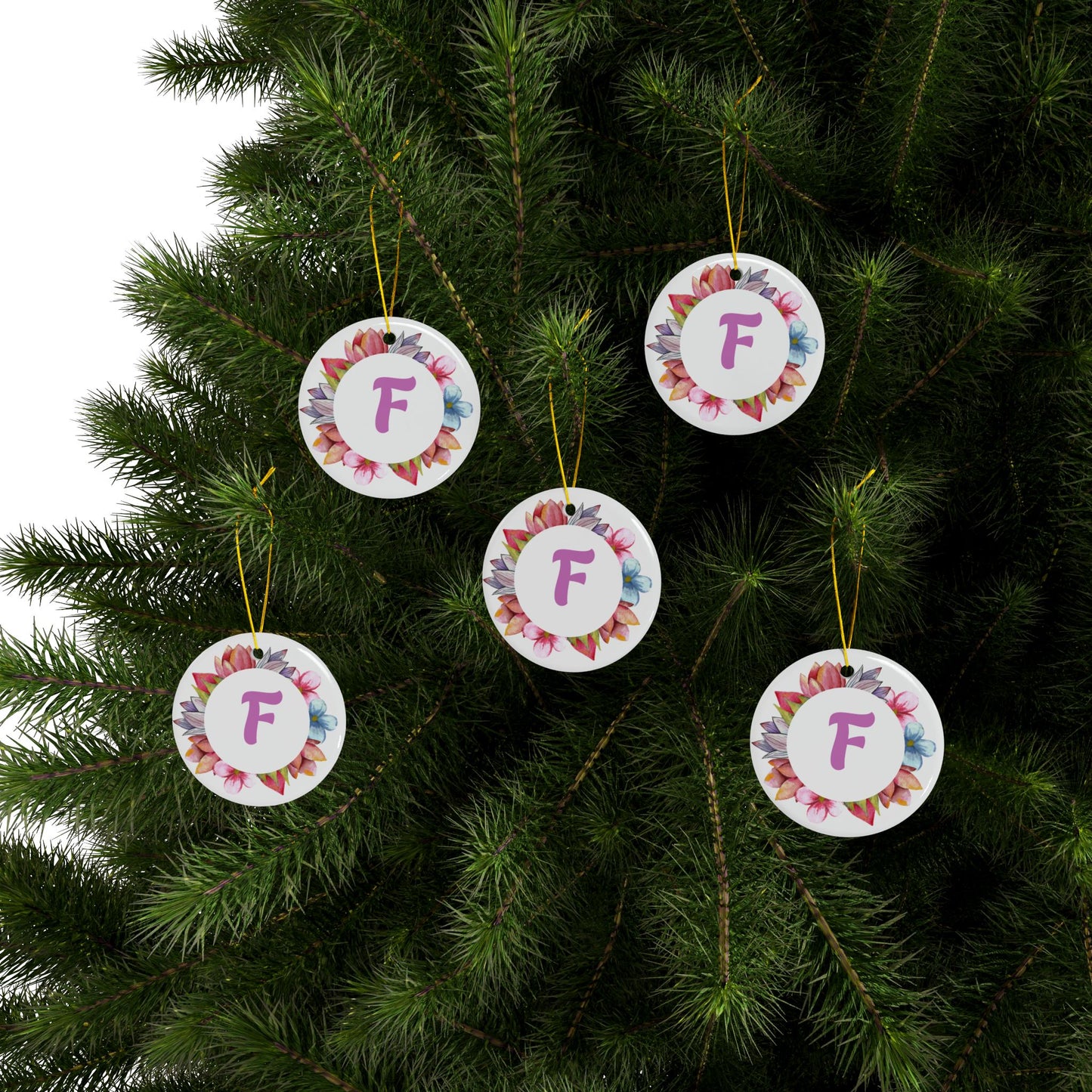 ‘F’ Initials Ceramic Ornaments, 2-Side Print, (1pc, 3pcs, 5pcs, 10pcs)