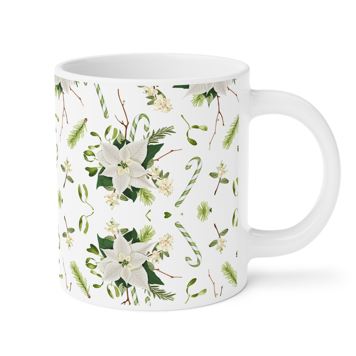 Holiday Floral Ceramic Mug, Christmas Coffee Cup, Gift for Her, Winter Tea Mug, Elegant Home Decor