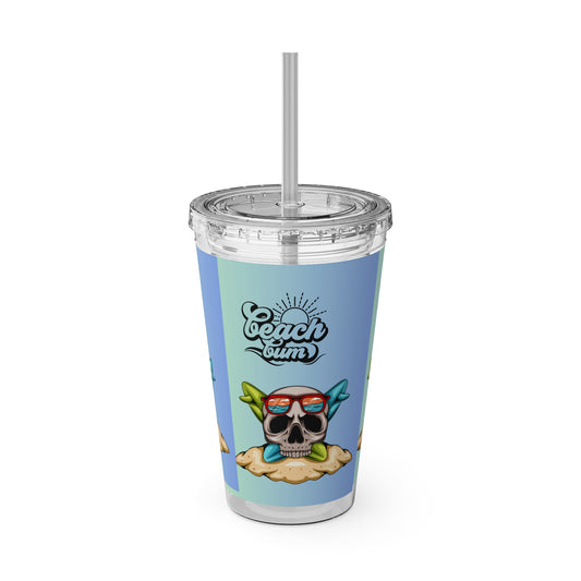 Beach Bum Tumbler, Skull Design Insulated Drinkware, Summer Vibes, Reusable Straw Cup, Travel Mug,Dainty Gift, Outdoor Fun