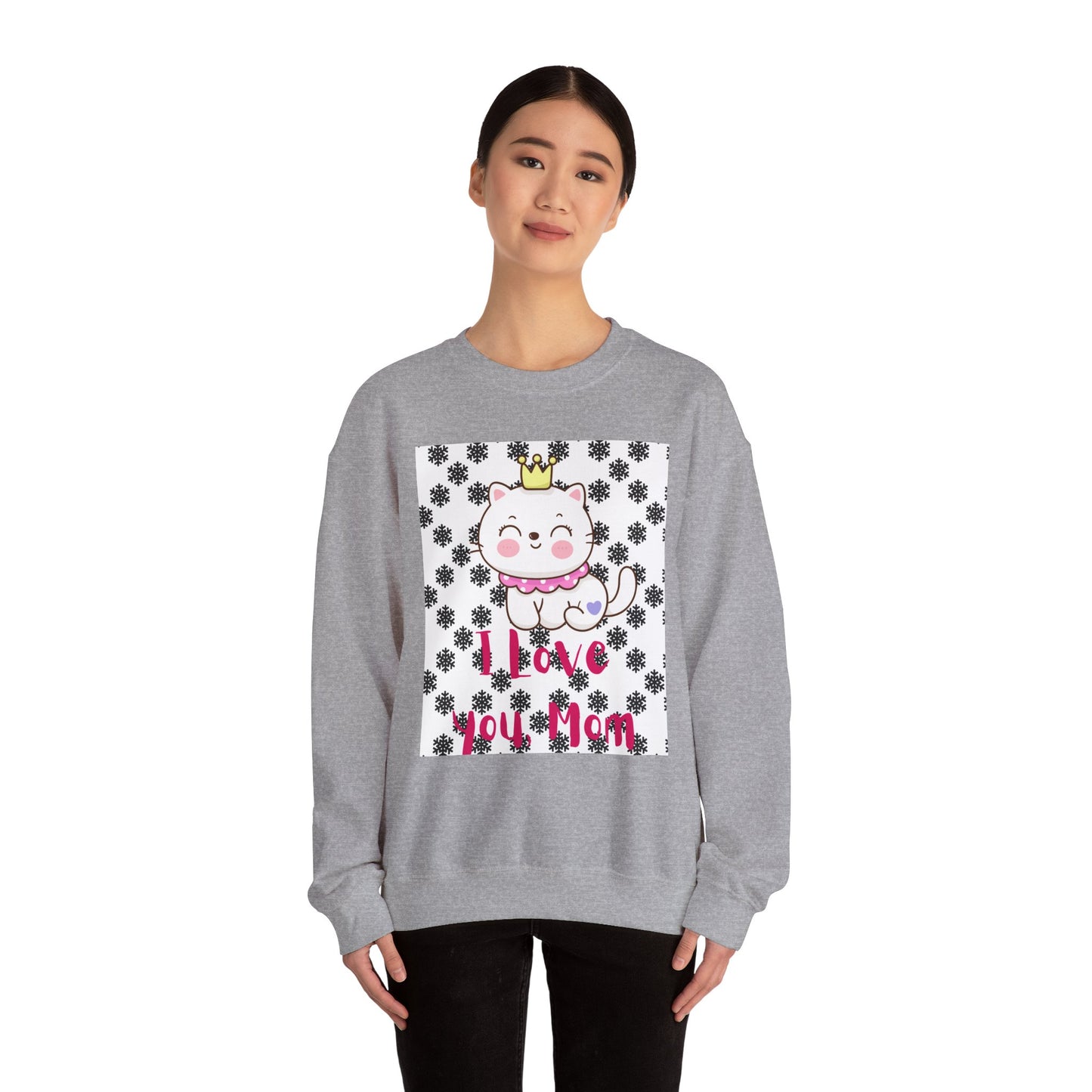 I Love You Mom Crewneck Sweatshirt - Cute Cat Design for Mother's Day