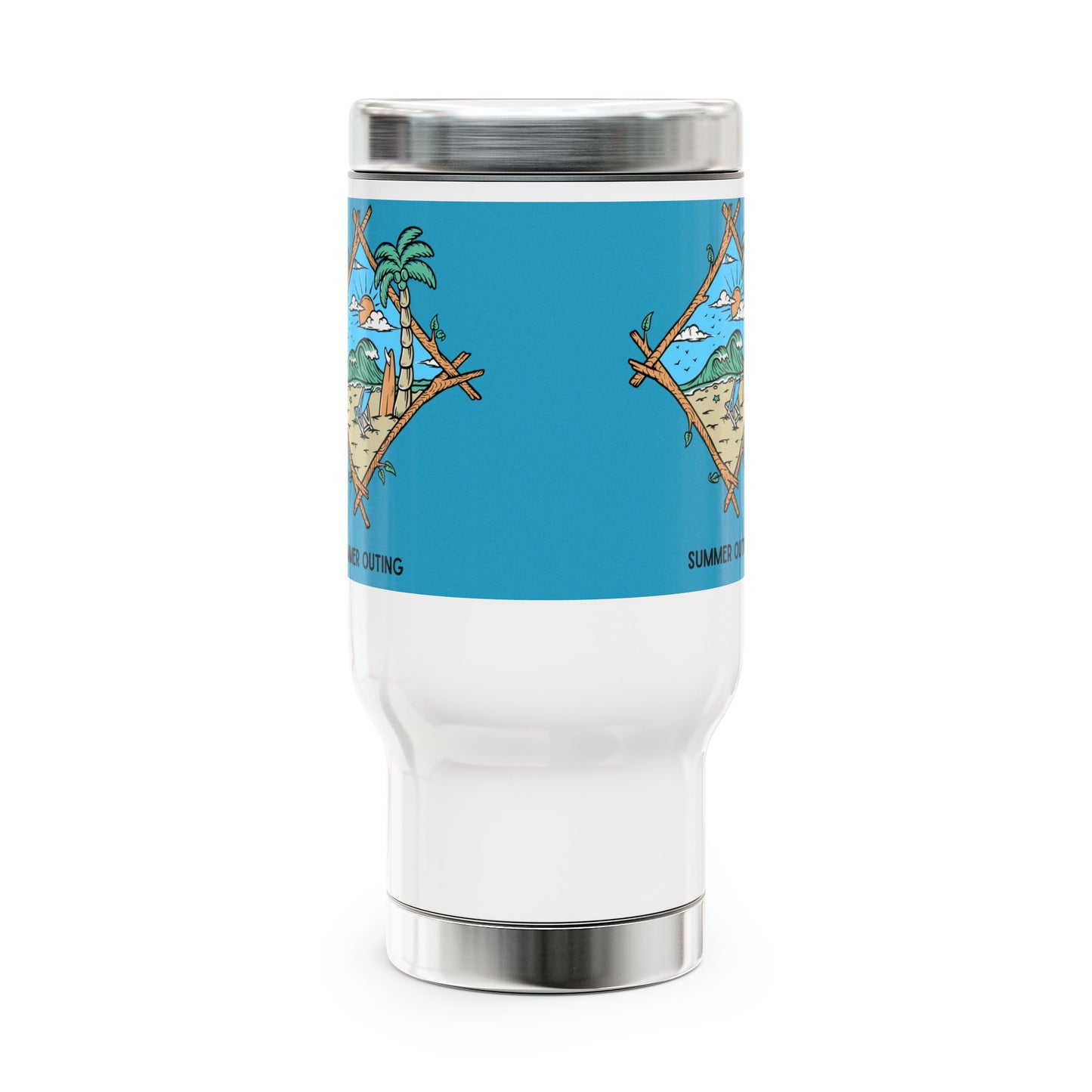 Summer Outing Travel Mug, 14oz Stainless Steel Mug, Fun Beach Vibe Coffee Cup, Vacation Travel Gift, Outdoor Adventure Mug, [...]