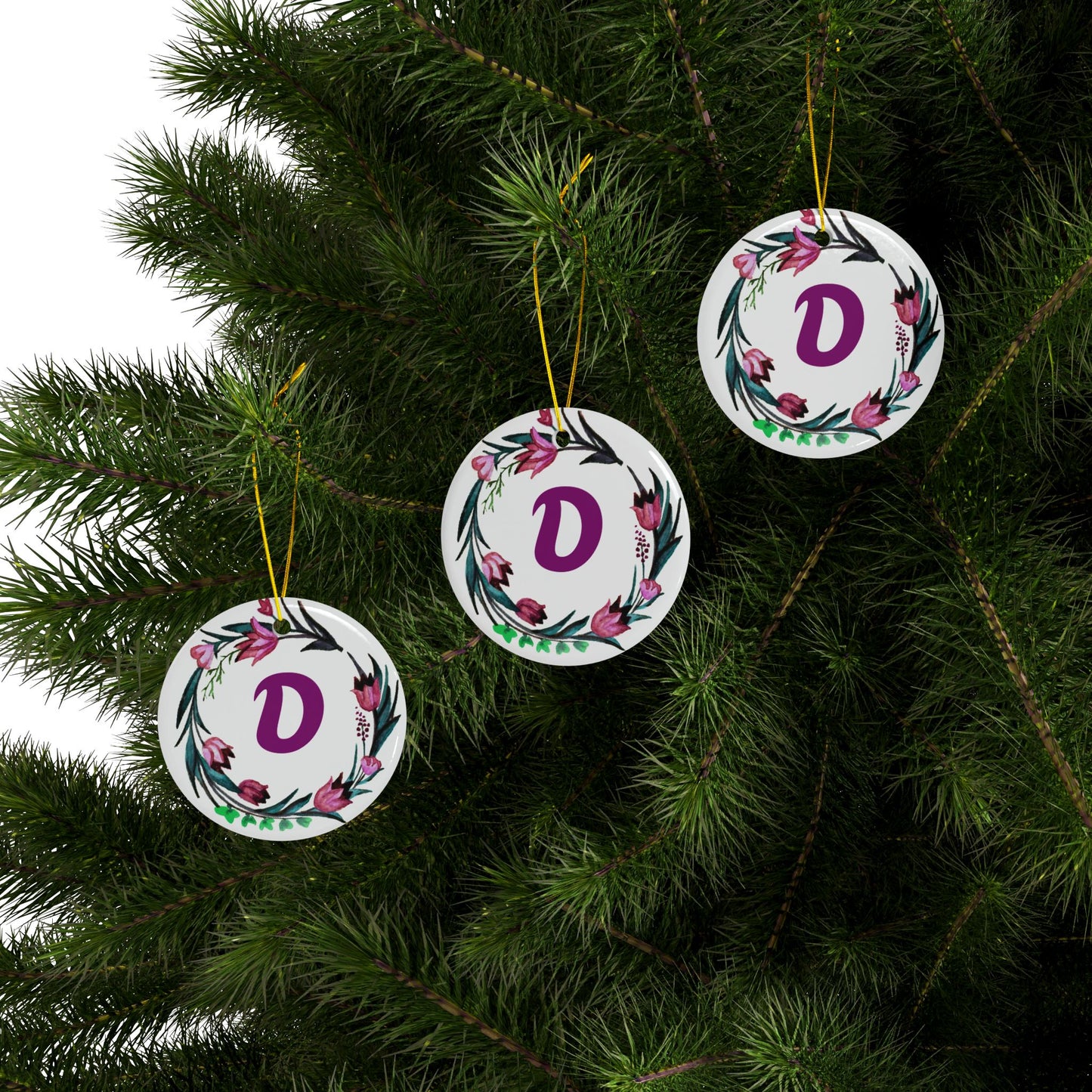 ‘D’ Initials Ceramic Ornaments, 2-Side Print, (1pc, 3pcs, 5pcs, 10pcs)