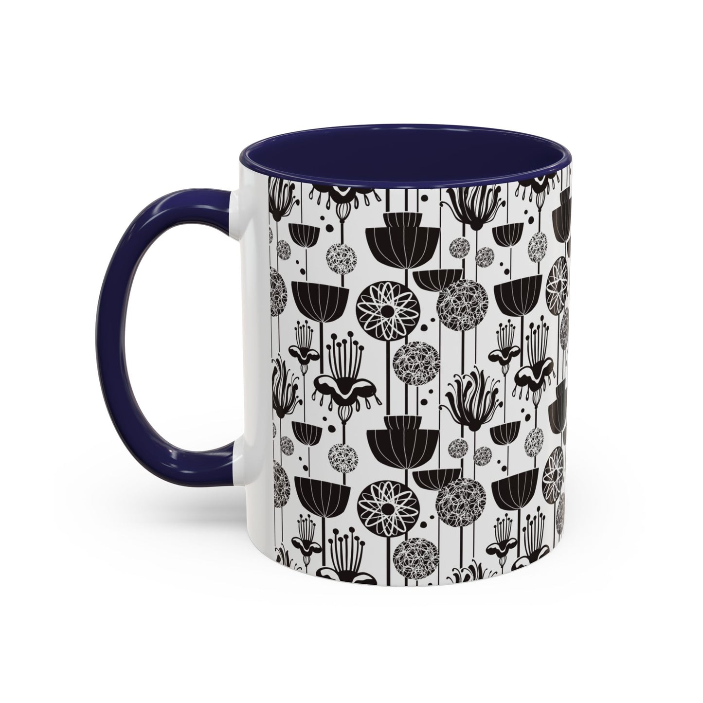 ‘Black & White Flowers’ Accent Coffee Mug (11, 15oz)