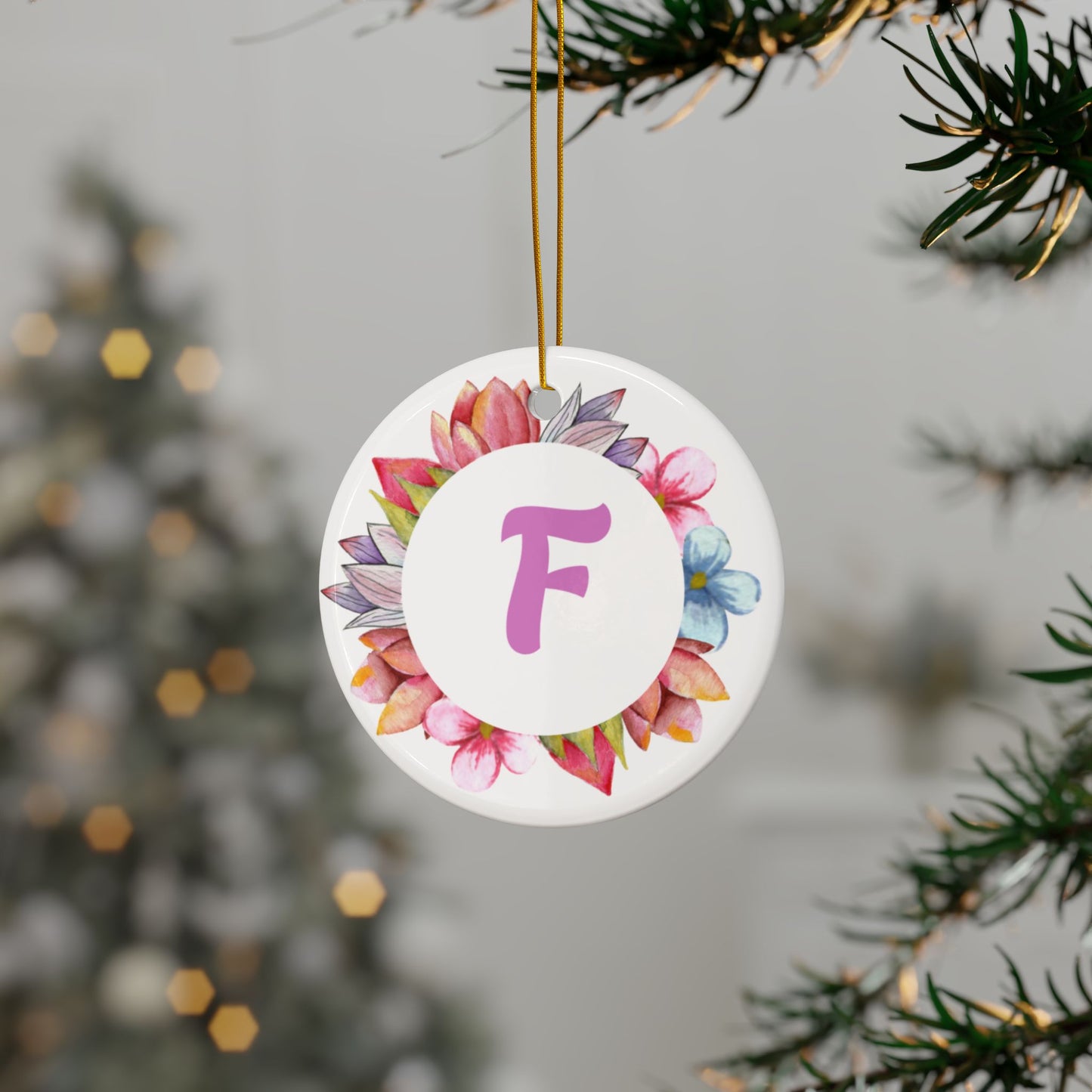 ‘F’ Initials Ceramic Ornaments, 2-Side Print, (1pc, 3pcs, 5pcs, 10pcs)