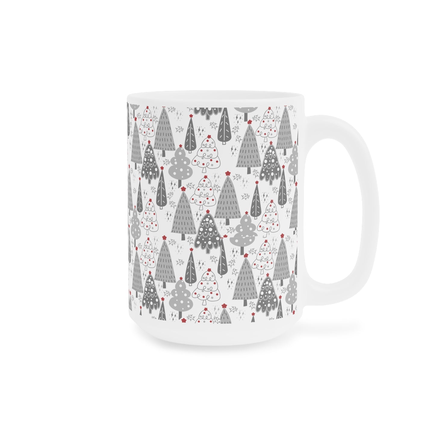 Christmas Tree Pattern Mug — Festive Grey Holiday Ceramic Coffee Cup