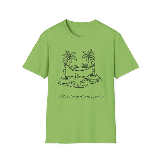 Relaxing Paradise T-Shirt with Hand-Drawn Design, Beach Vibes Tee, Summer Apparel, Eco-Friendly Gift, Vacation Essential