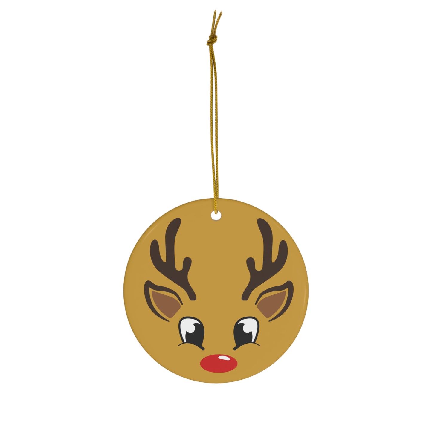 Reindeer Face Ceramic Ornament — Cute Rudolph Christmas Tree Decoration