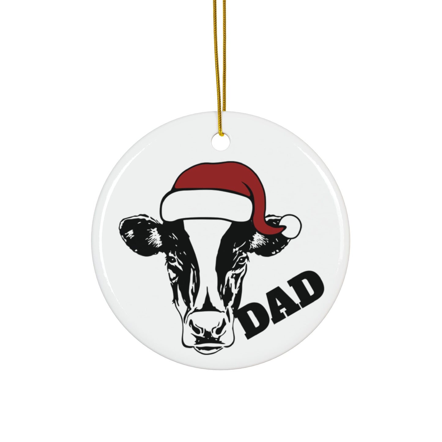 ‘DAD’ Christmas Heifer Cow Ceramic Ornaments, 2-Side Print, (1pc, 3pcs, 5pcs, 10pcs)