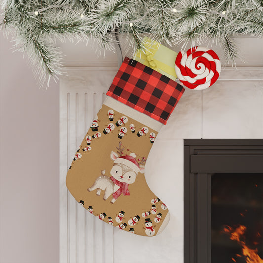 Cute Reindeer & Snowman Plaid Christmas Stocking