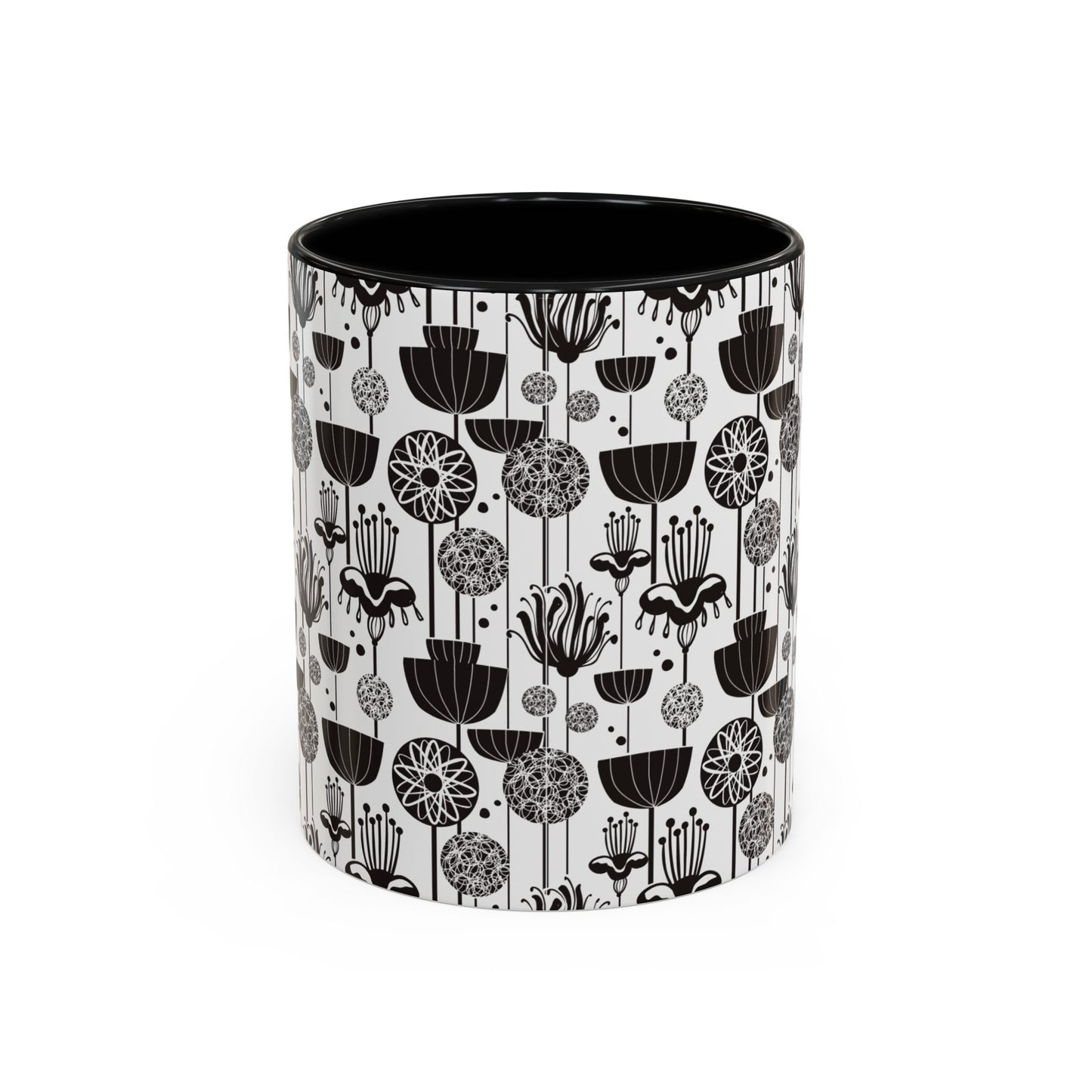 ‘Black & White Flowers’ Accent Coffee Mug (11, 15oz)