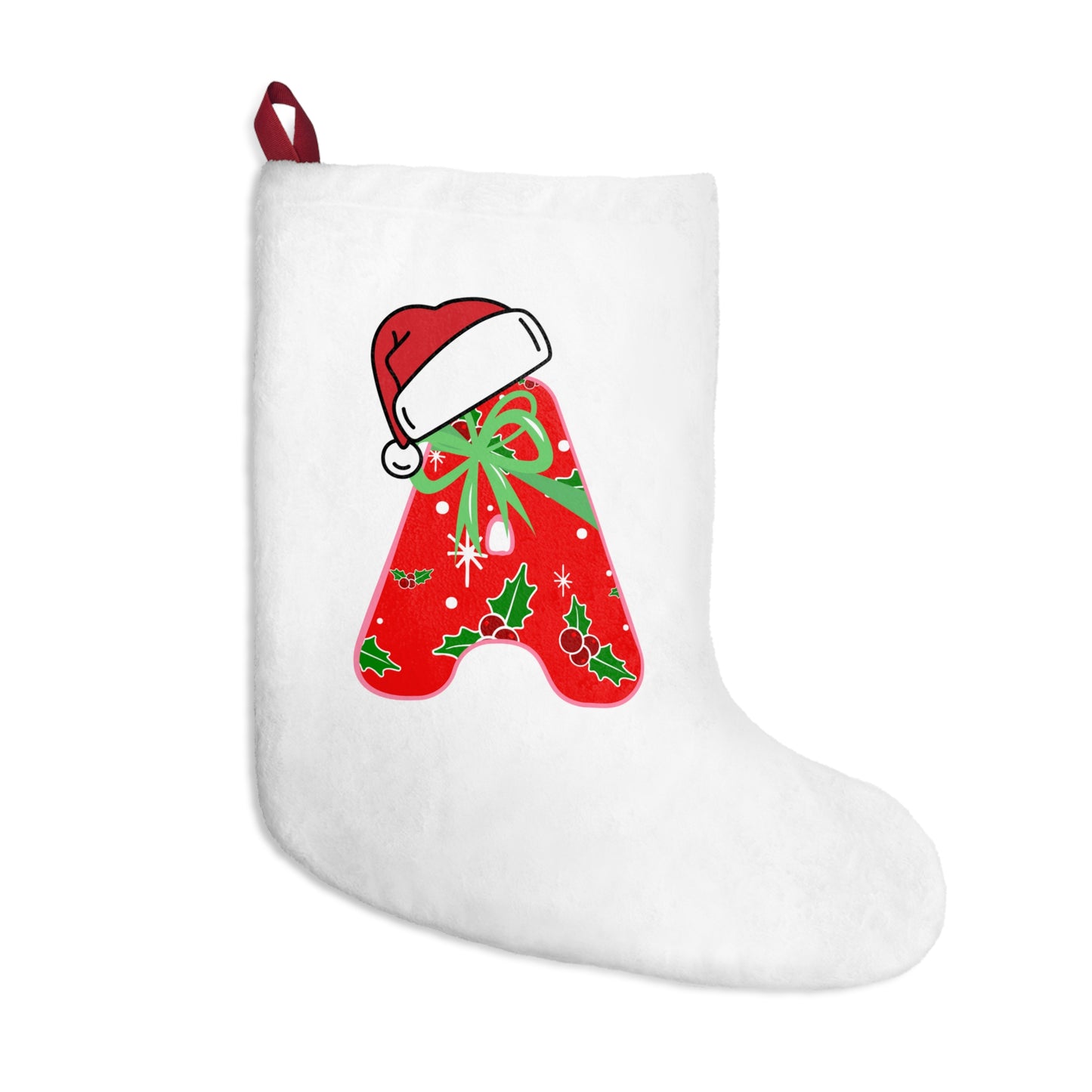 Personalized Christmas Stocking with Festive Santa Hat Monogram