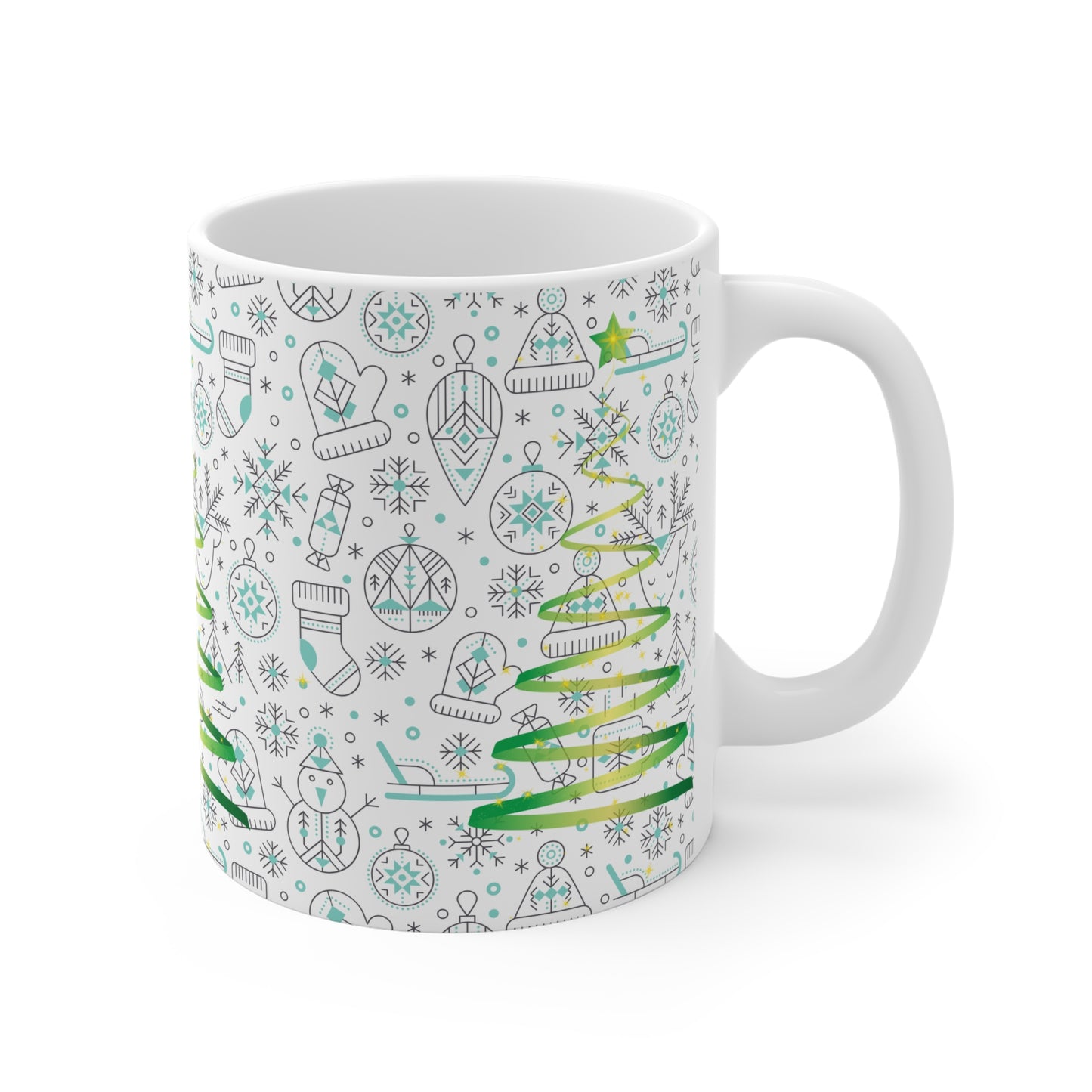Christmas Tree Pattern Ceramic Mug – Green Holiday Ornaments 11oz/15oz/20oz
