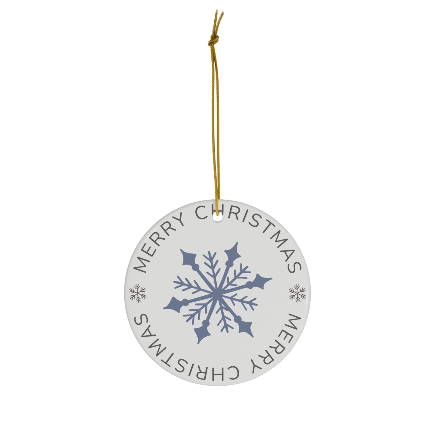 Ceramic Christmas Ornament — Blue Snowflake "Merry Christmas" Round Tree Decoration