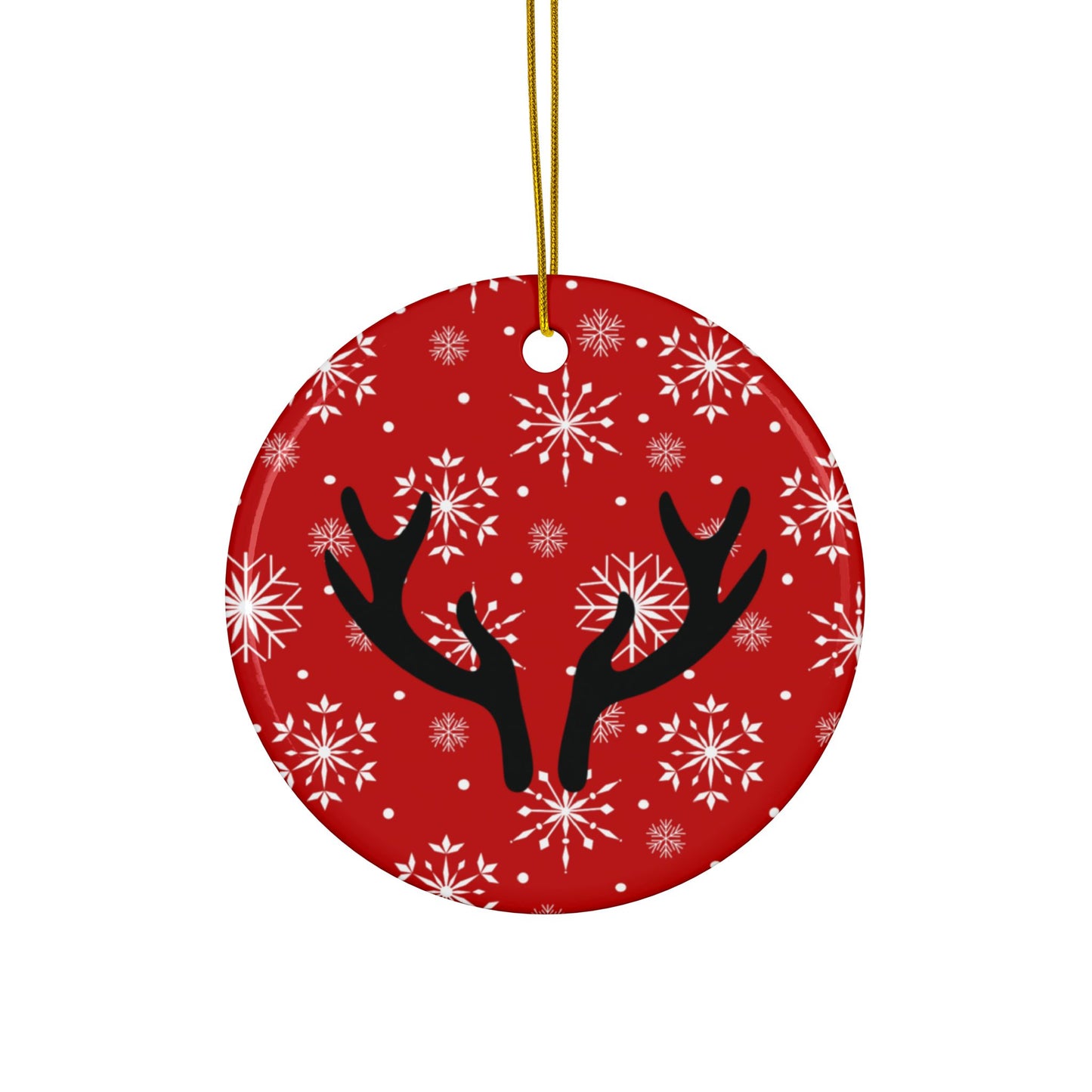 Reindeer Antler Ceramic Christmas Ornament — Red Snowflake Double-Sided Holiday Decor (1/3/5/10 pcs)