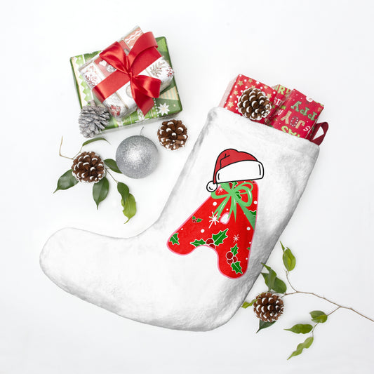 Personalized Christmas Stocking with Festive Santa Hat Monogram