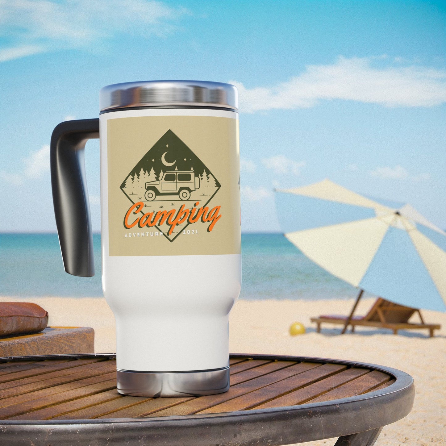 Camping Adventure Stainless Steel Travel Mug with Handle, 14oz - Perfect for Outdoor Enthusiasts, Hiking, Road Trips, Gifts for [...]