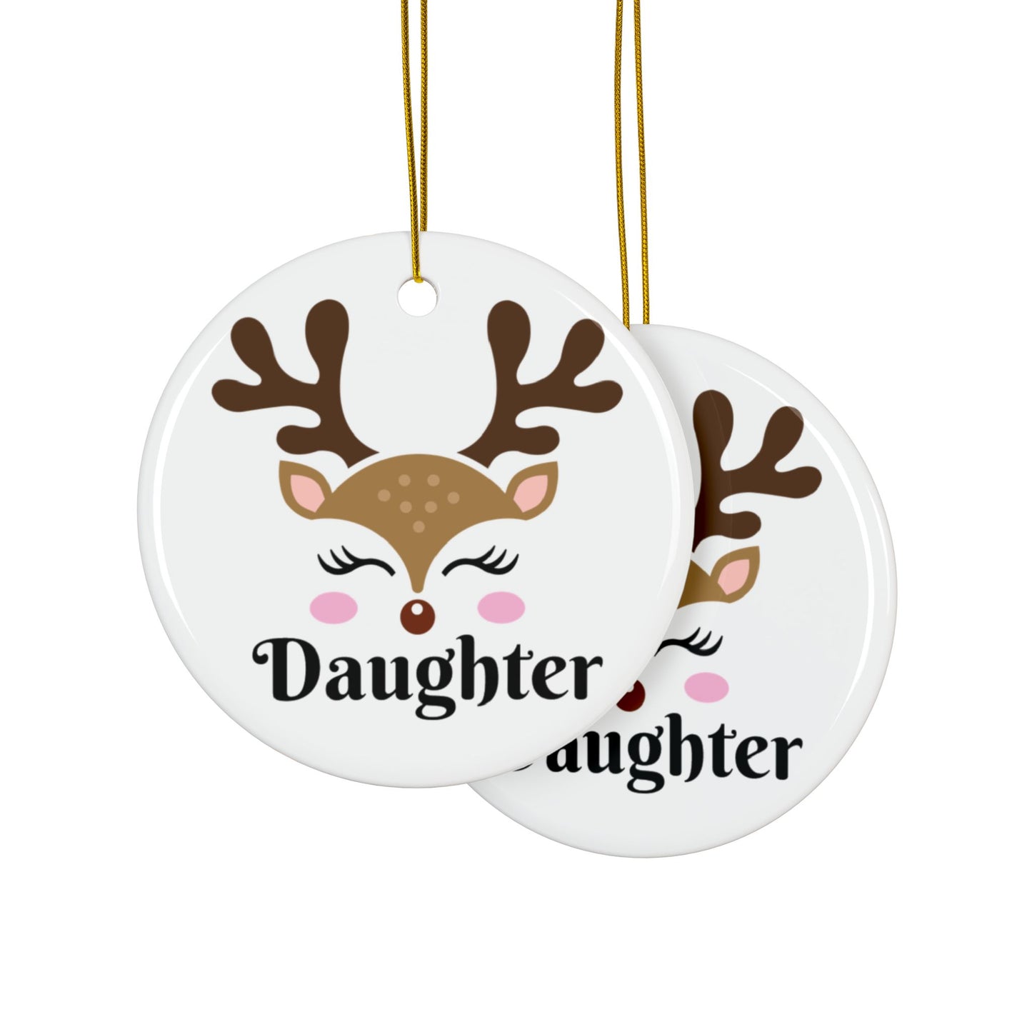 ‘DAUGHTER’ Pretty Reindeer head Ceramic Ornaments, 2-Side Print, (1pc, 3pcs, 5pcs, 10pcs)