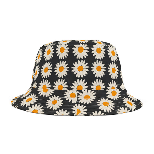 Floral Bucket Hat, Daisy Print Hat for Summer, Sun Protection Hat, Stylish Beach Hat, Gift for Nature Lovers, Festival Accessory