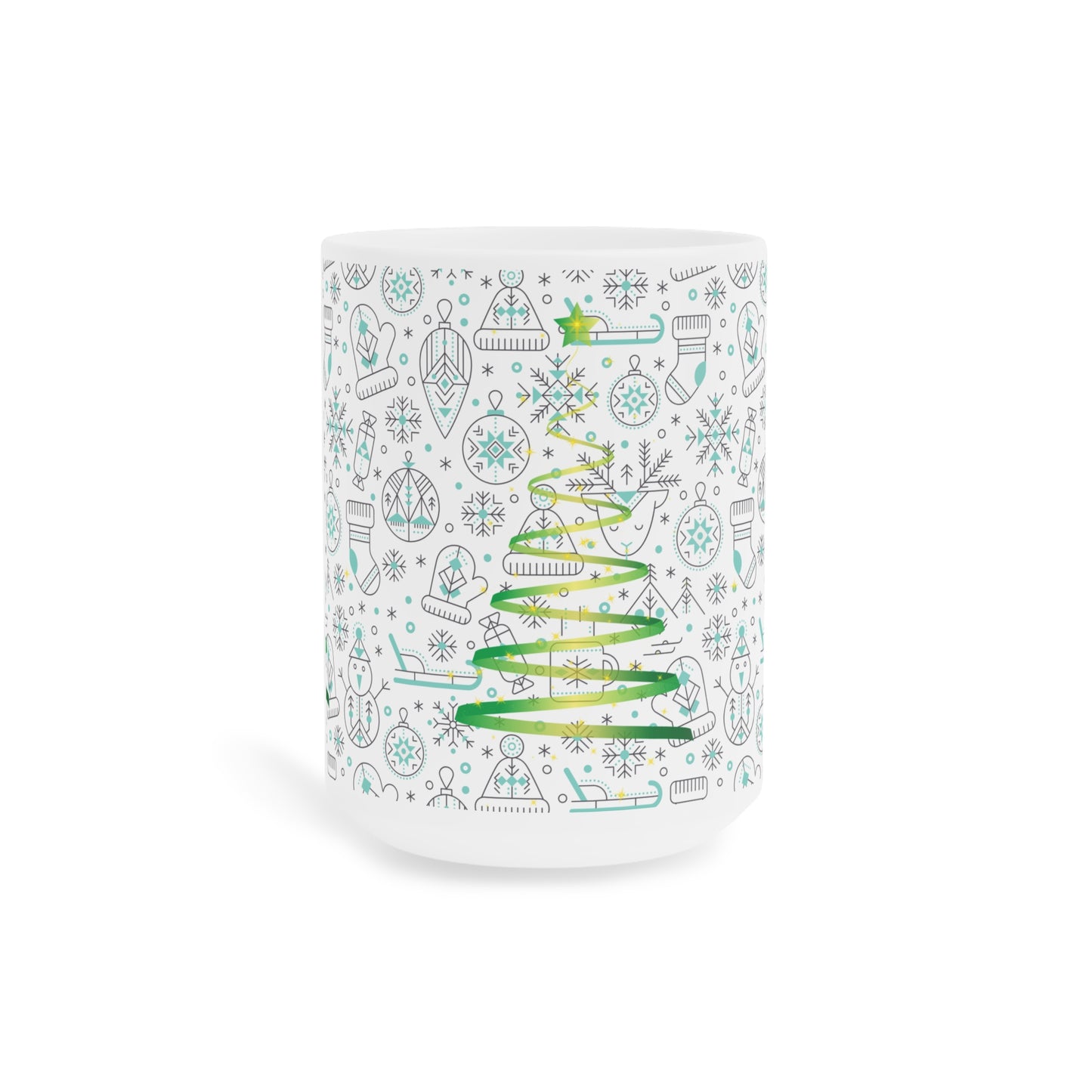 Christmas Tree Pattern Ceramic Mug – Green Holiday Ornaments 11oz/15oz/20oz