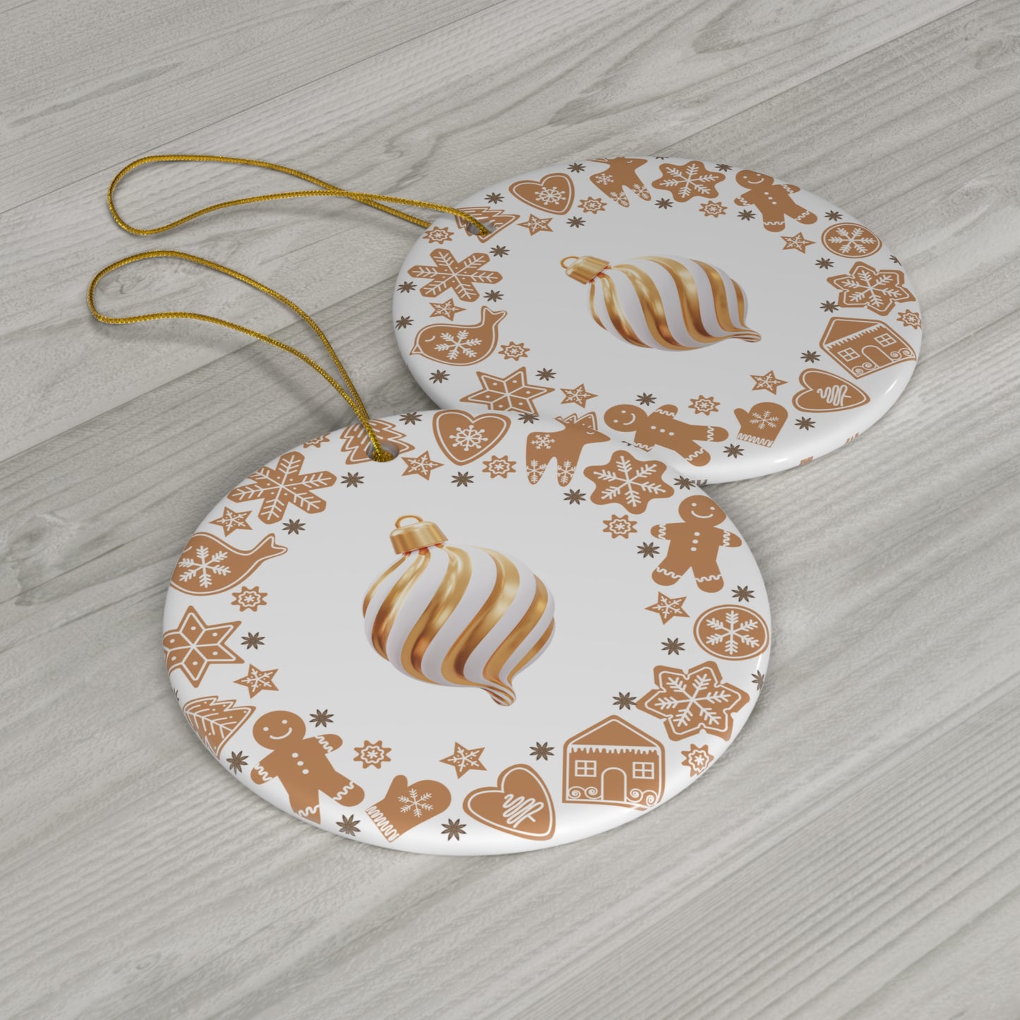 Gold Swirl Bauble Ceramic Ornament — Gingerbread Holiday Christmas Decoration