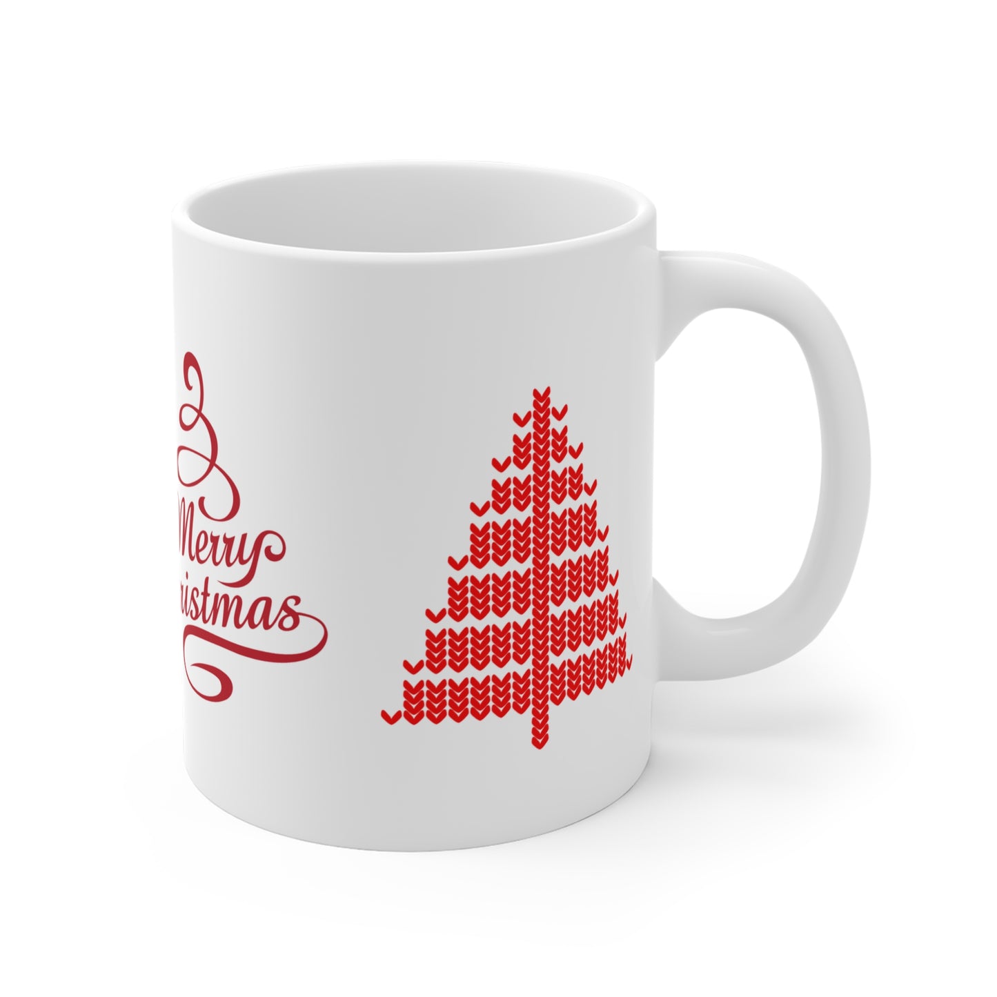 Merry Christmas Ceramic Mug — Red Holiday Tree Coffee Cup (11/15/20oz)