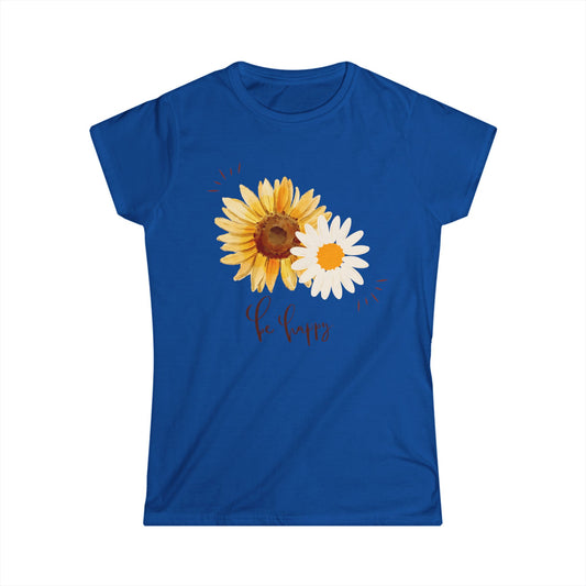 Sunflower Happiness Women's Tee, Floral Shirt, Positive Quote Top, Gift for Her, Casual Summer Apparel, Botanical Graphic Tee
