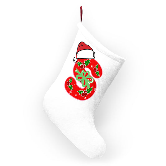 Personalized Christmas Stocking with Festive Holly 'S' Monogram