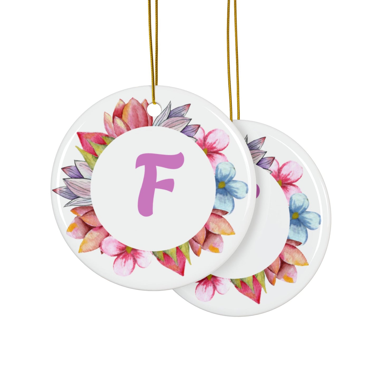 ‘F’ Initials Ceramic Ornaments, 2-Side Print, (1pc, 3pcs, 5pcs, 10pcs)