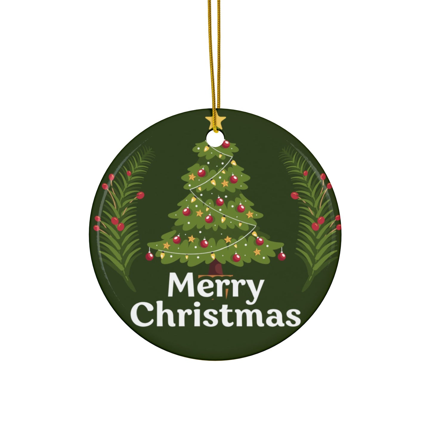 Merry Christmas Ceramic Ornament — Double-Sided Round Holiday Tree Decoration