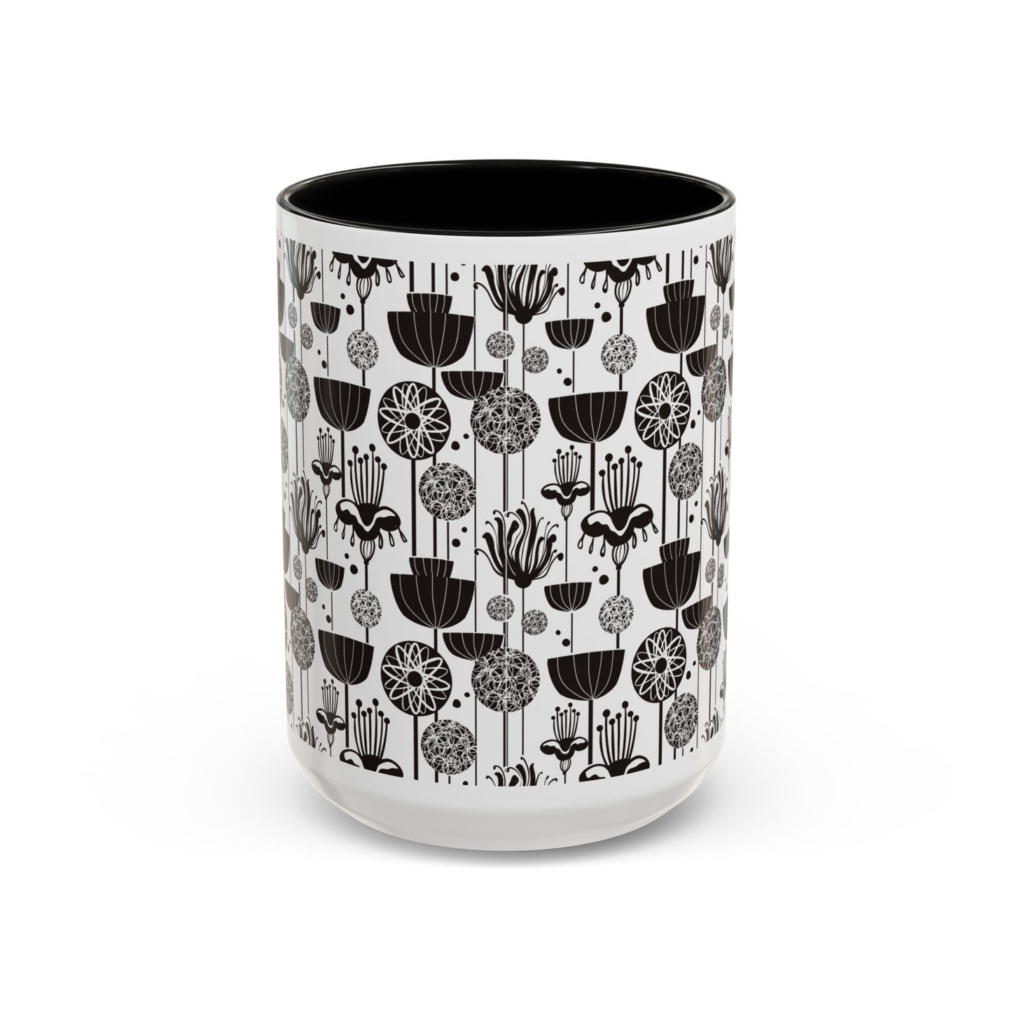 ‘Black & White Flowers’ Accent Coffee Mug (11, 15oz)