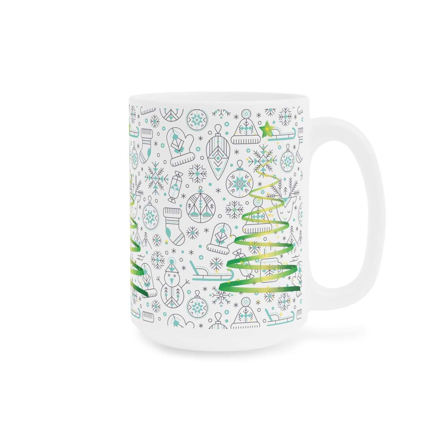 Christmas Tree Pattern Ceramic Mug – Green Holiday Ornaments 11oz/15oz/20oz