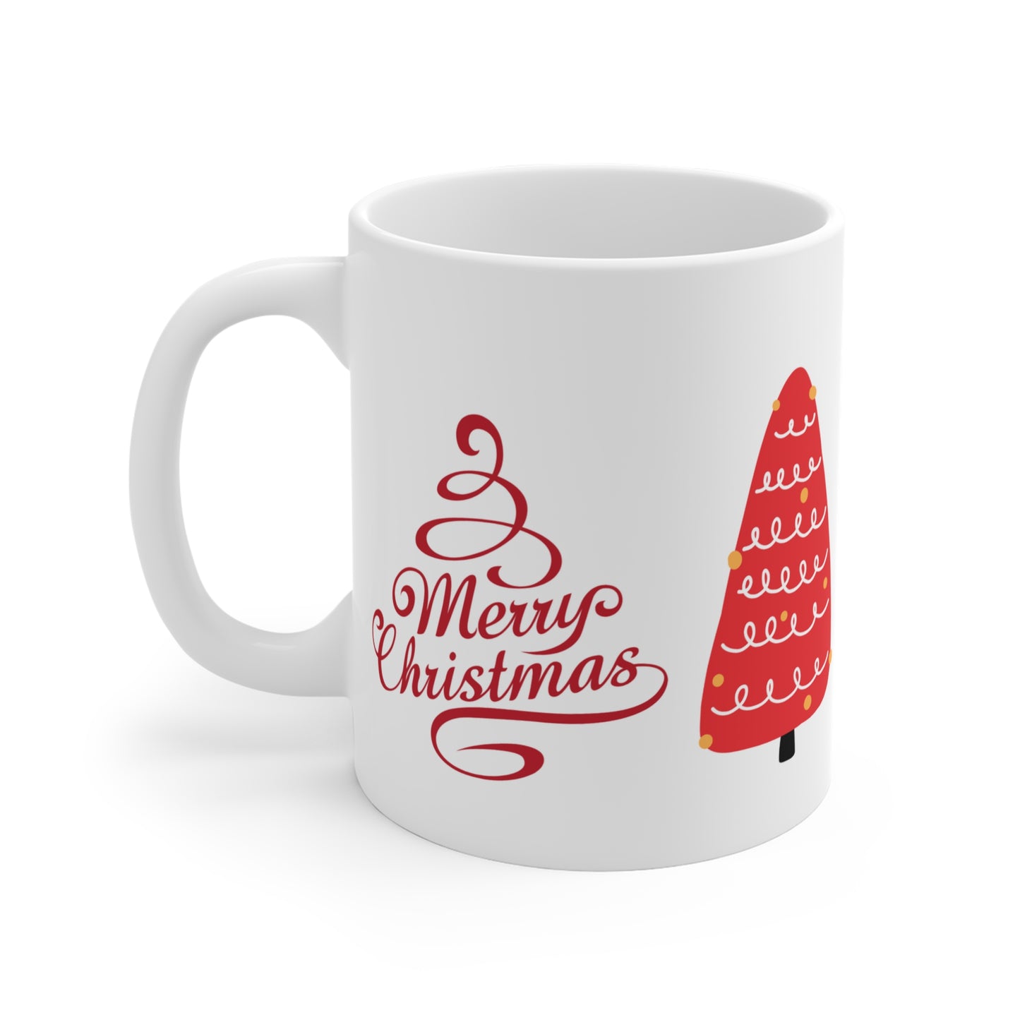 Merry Christmas Ceramic Mug — Red Holiday Tree Coffee Cup (11/15/20oz)