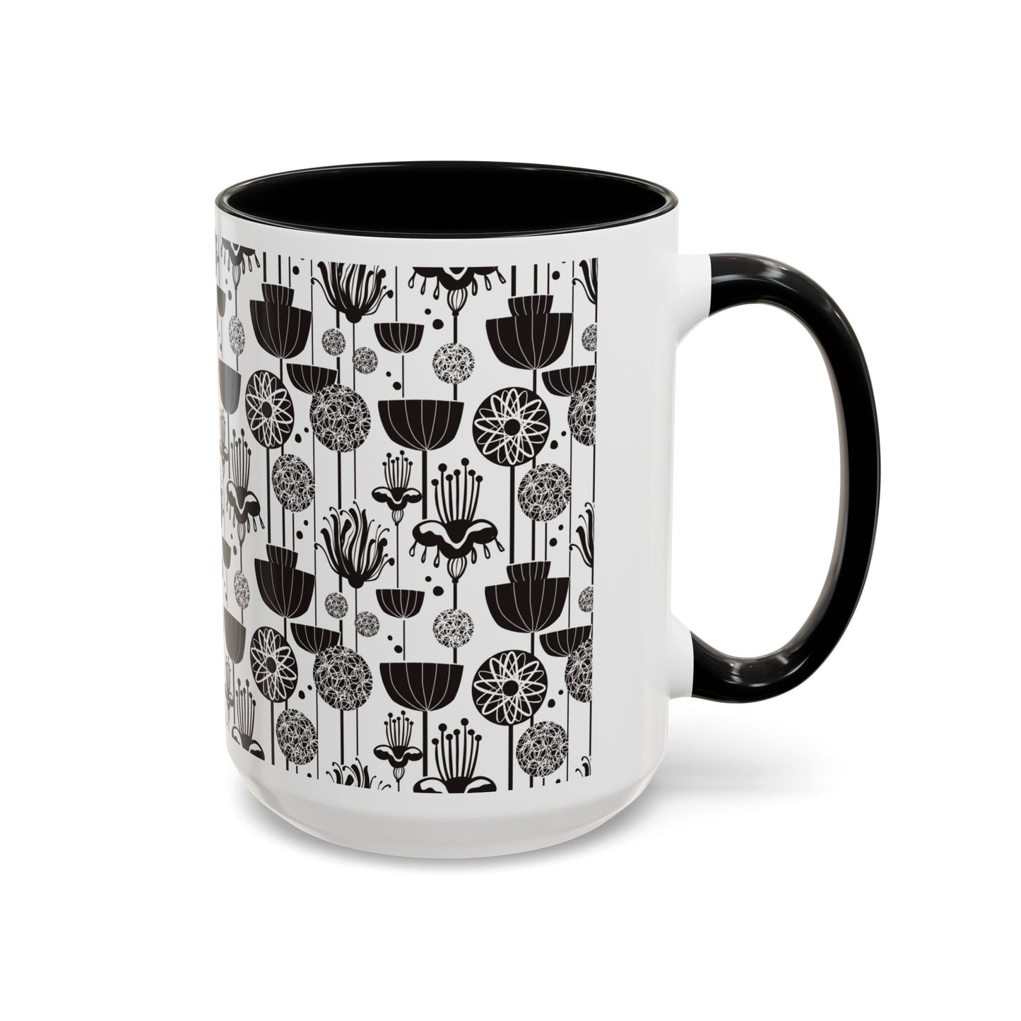 ‘Black & White Flowers’ Accent Coffee Mug (11, 15oz)