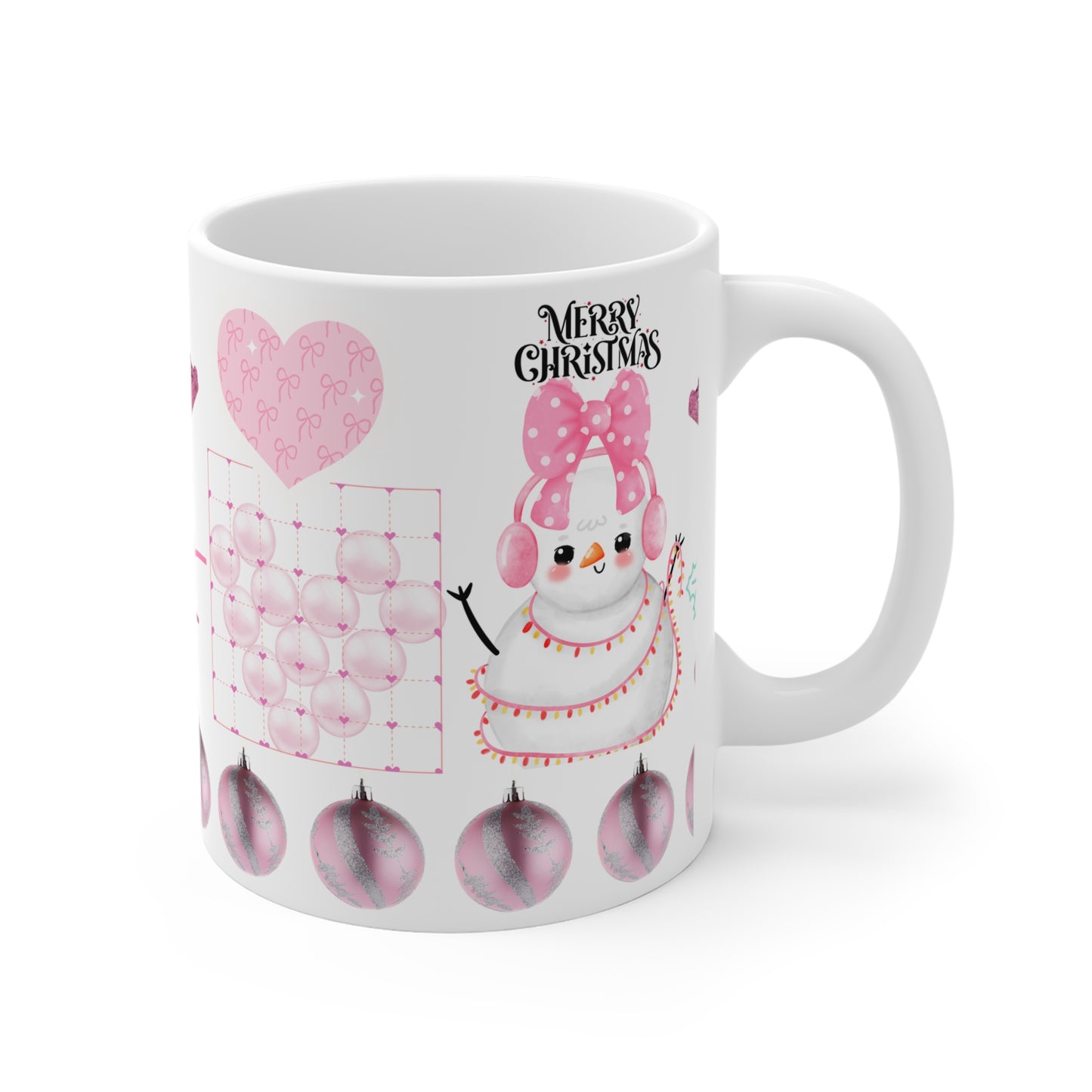 Holly Jolly Pink Christmas Mug — Cute Snowman Holiday Ceramic Coffee Cup
