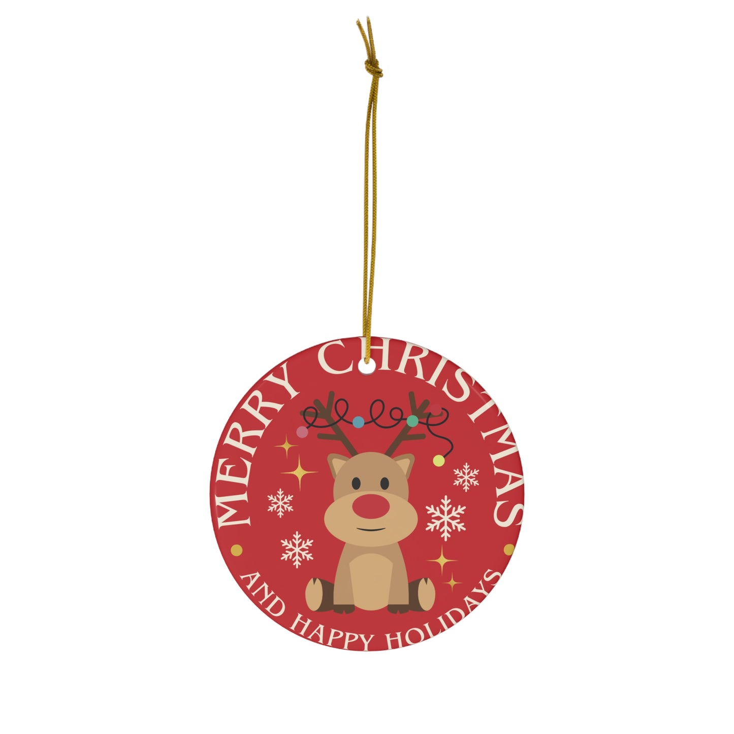 Merry Christmas Reindeer Ceramic Ornament — Cute Holiday Tree Decoration