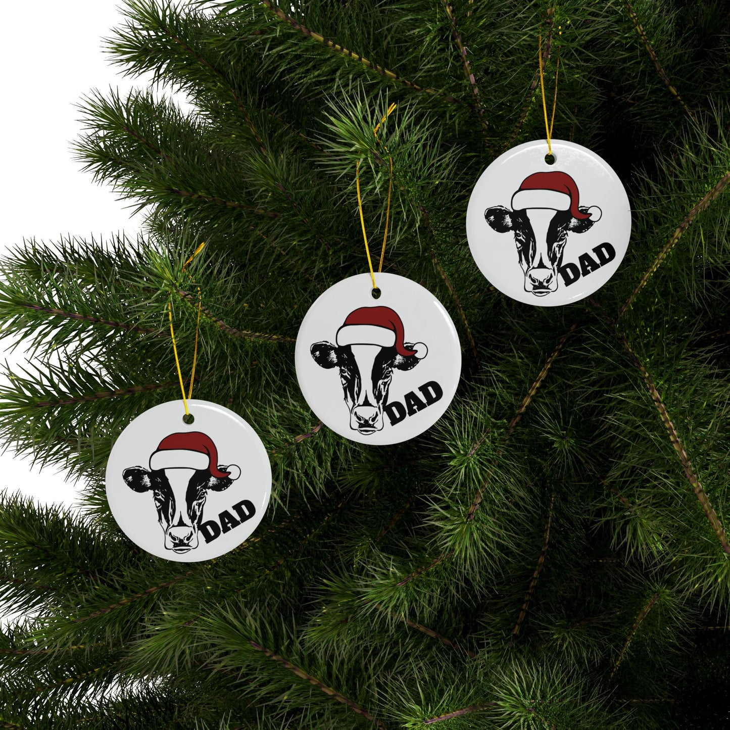 ‘DAD’ Christmas Heifer Cow Ceramic Ornaments, 2-Side Print, (1pc, 3pcs, 5pcs, 10pcs)