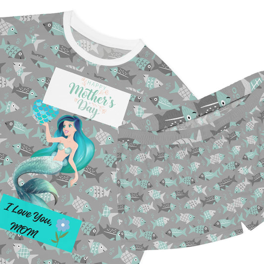 Mermaid Print Women's Pajama Set - Perfect for Mother's Day