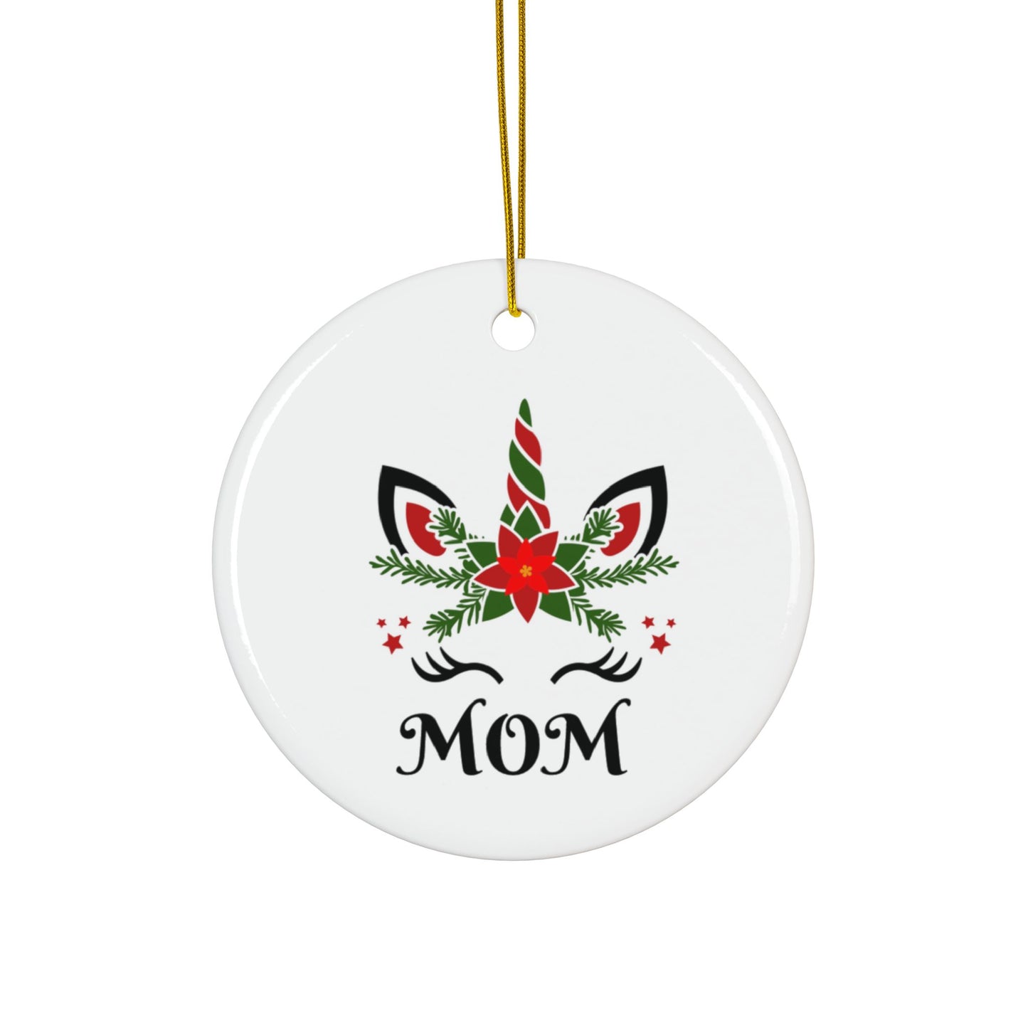 ‘MOM’ Christmas Unicorn Ceramic Ornaments, 2-Side Print, (1pc, 3pcs, 5pcs, 10pcs)